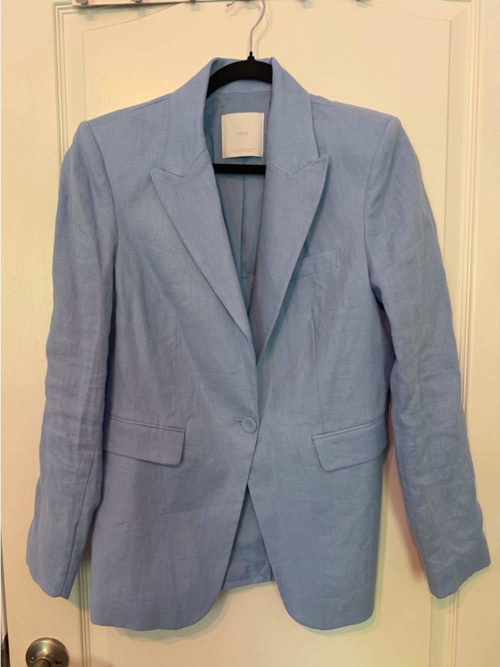 Mango Light Blue Single-Button Linen Blazer
